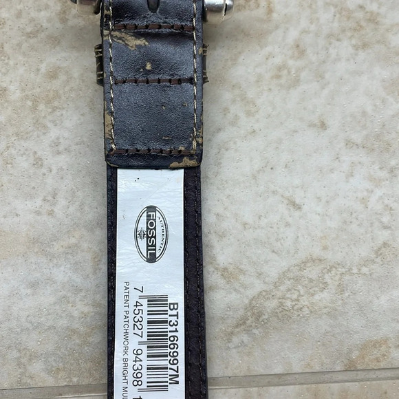 Fossil Women’s Belt Patchwork Color Block Genuine Leather Silver Buckle Size M - Picture 10 of 16